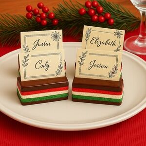 Italian Rainbow Cookie Place Card Holders – Set of 4 | Holiday Table Décor